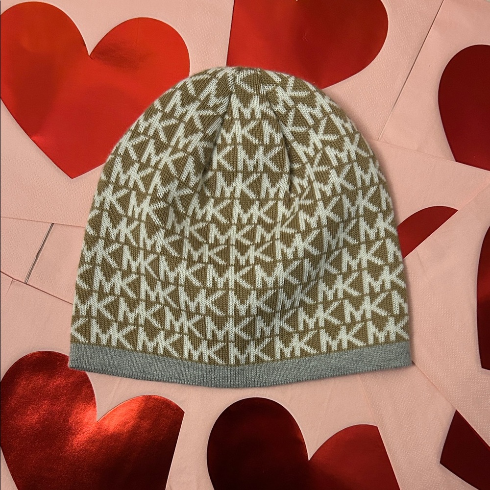 Michael Kors brown gold and cream signature logo Women’s Beanie